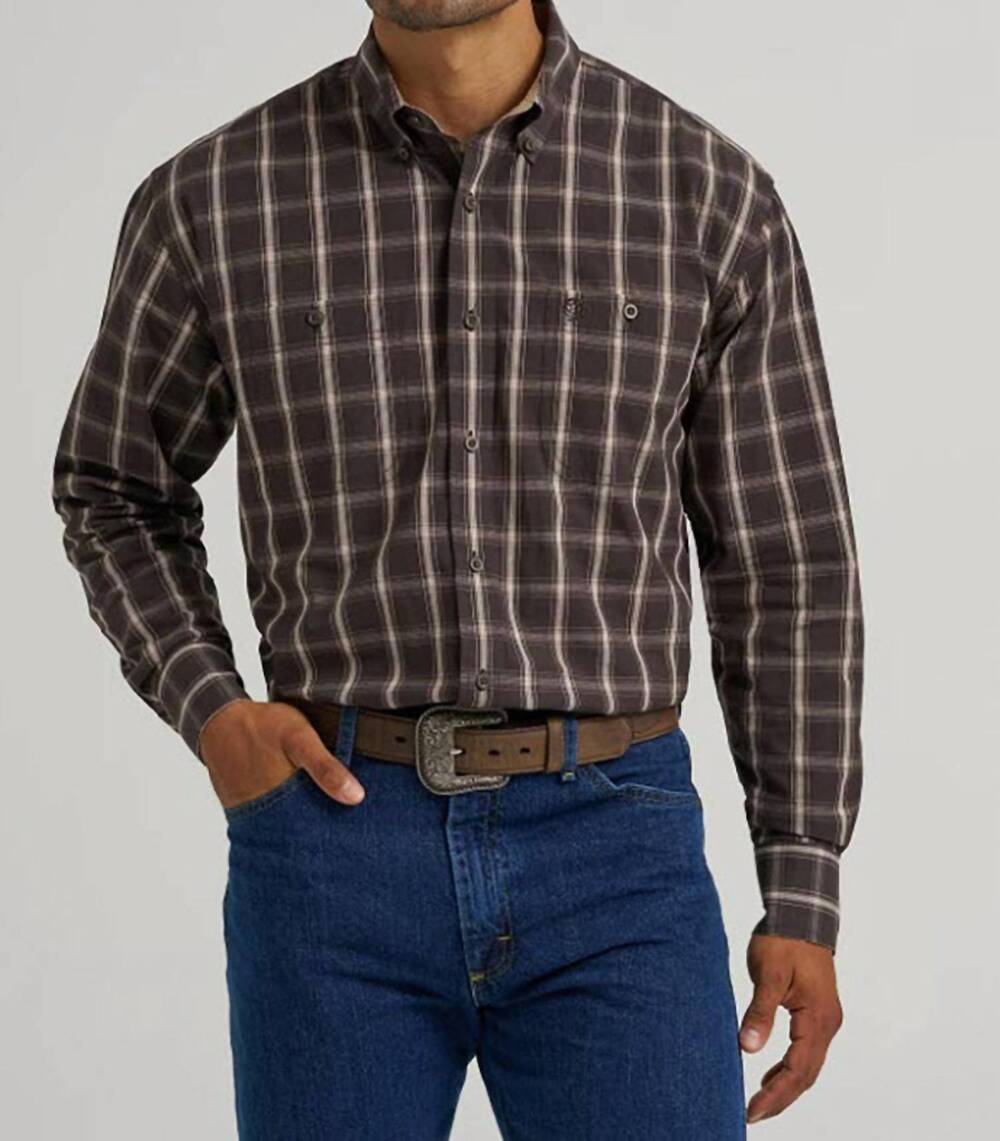 NEW WRANGLER george strait button down plaid shirt in brown